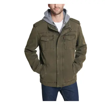 Levis mens Four-pocket Hooded Jacket, OlivePolytwill Lined, Medium US