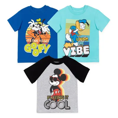 Disney Mickey Mouse Goofy Donald Duck Toddler Boys Pack TShirt GreyBlueBlue 3T