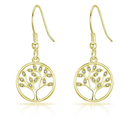 Gold Plated Tree of Life Drop Earrings Created with Crystals from Zircondia