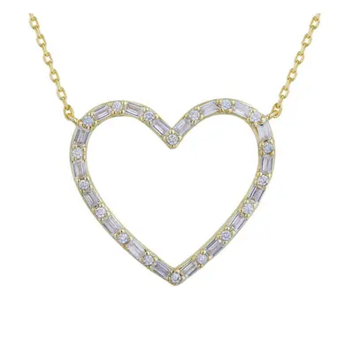 Jewelco London 14k Gold-plated Silver White Baguette CZ Open Love Heart Alternating Pendant Neck