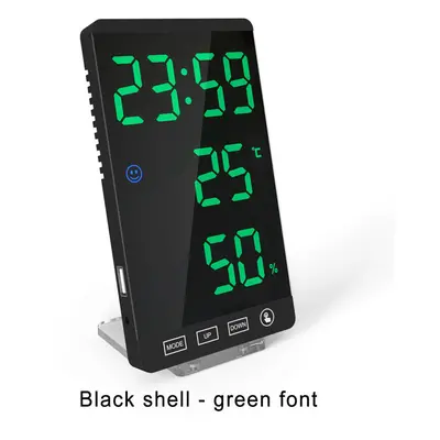 (Black shell - green font) LED Digital Alarm Clock Snooze Mirror Alarm Clock with USB Charging P