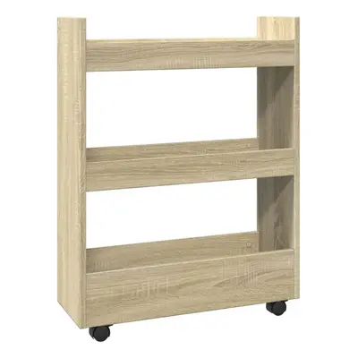 (sonoma oak) vidaXL Narrow Storage Trolley Tier Bookcase Rolling Cart Engineered Wood