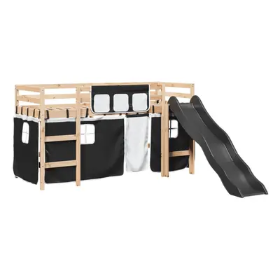 (black, x cm) vidaXL Kids' Loft Bed with Curtains Kids Bed Frame Bunk Bed Solid Wood Pine