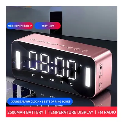 (Gold) Bluetooth 5.0 Full-Range Speaker 2500mAh Stereo Bass LED Display Digital Electronic Clock