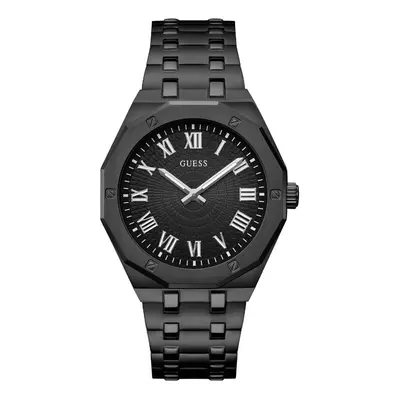 GUESS Mens 42mm Watch - Black Strap Black Dial Black Case