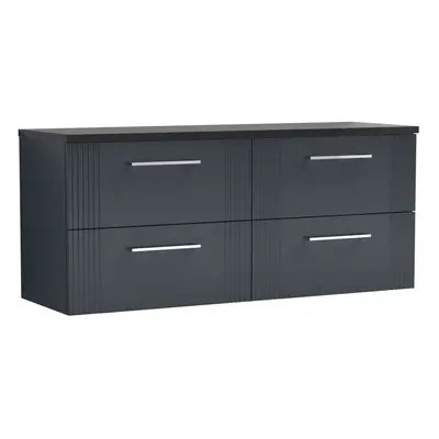 Retro Drawer Wall Hung Vanity Unit with Sparkling Black Laminate Worktop - 1200mm - Satin Soft B