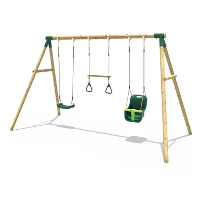 Rebo Wooden Garden Swing Set with Trapeze Bar - Galaxy Green