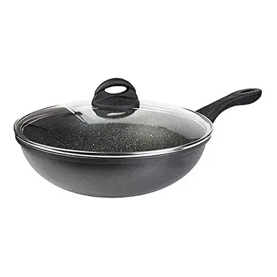 Sovereign Stone Non-Stick Wok Pan with Glass Lid - Deep Stir Fry Pan with Induction Base - 28cm 