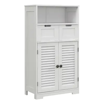 kleankin Freestanding Bathroom Storage Cabinet with Louvred Doors, White