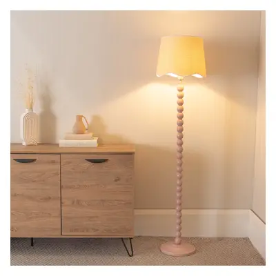 ValueLights Bobbins Scallop White Trim Shade Rose Floor Lamp & Bulb