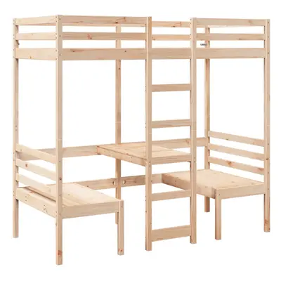 (natural, x cm) vidaXL Loft Bed Frame with Desk and Chairs Children's Bunk Bed Solid Wood Pine