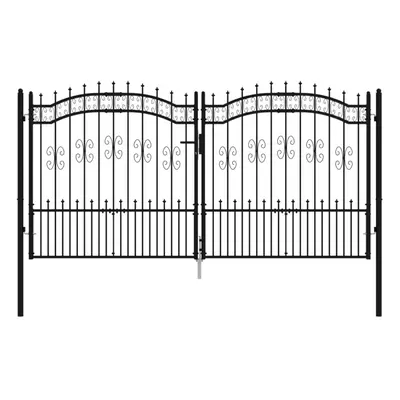 (305 x cm) vidaXL Fence Gate with Spear Top Black Powder-coated Steel Fence Multi Sizes