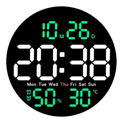 (Green) 10-Inch LED Digital Wall Clock with Remote, Auto Dimming, Alarm, Temperature, Humidity, 