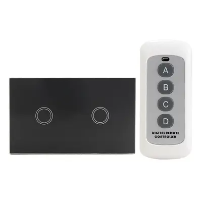 (Black) Crystal Way Gang Glass Remote Panel Touch LED Light Switch Controller With Remote Contro