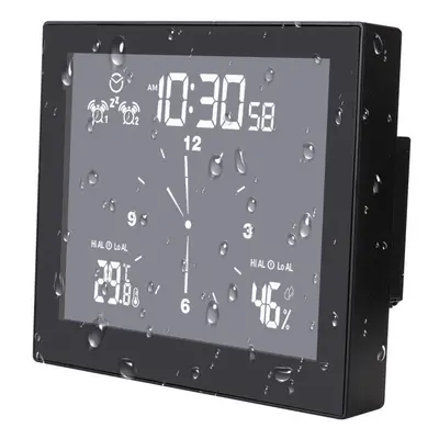 (Black) Multifunctional Bathroom Temperature and Humidity Alarm Clock LCD Screen Waterproof Home