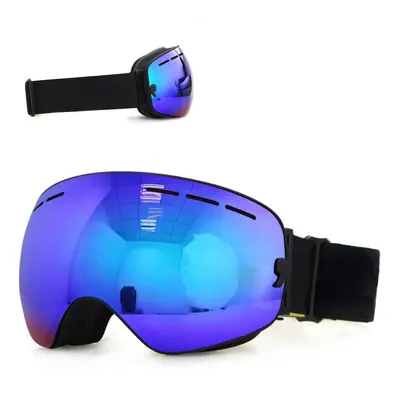 (Blue Lens Black FraM) Ski Goggles Double Layers UV400 Anti-Fog Big Mask Glasses for Skiing Snow