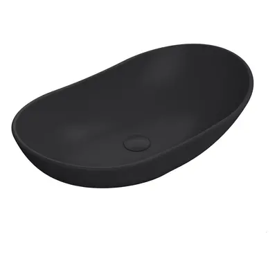 Round Matt Ceramic Countertop Vessel Without Overflow - 615mm - Matt Black