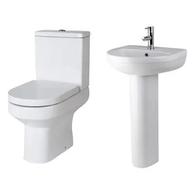 Vision Ceramic Bundle Semi Flush to Wall Toilet Pan & Cistern, Soft Close Seat, 500mm Tap Hole B