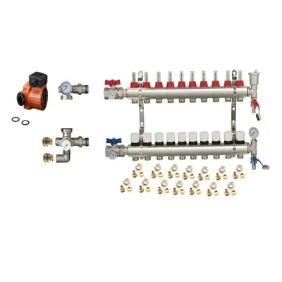 (10 PORT) Water Underfloor Heating Kit - Ports with Pump and Blending Valve Set