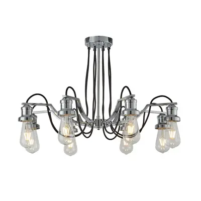 Searchlight Olivia Lights Black Braided Fabric Cable Chrome Ceiling Chandelier