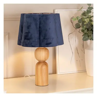 ValueLights Azalea Wooden Table Lamp with Navy Velvet Scallop Shade