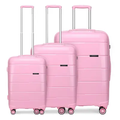 (Pink, 20/24/28 inch) 20/24/28 Inch PP Hard Shell Suitcase Travel Trolley With TSA Lock