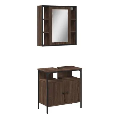 vidaXL Bathroom Furniture Set Piece Sink Cabinet Brown Oak Engineered Wood