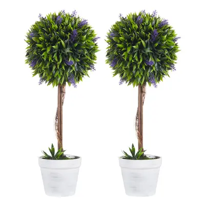 HOMCOM Set of Potted Artificial Plants Ball Tree with Lavender Flowers, 60cm