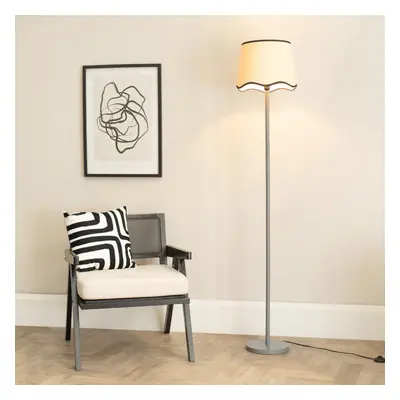 ValueLights Heather Grey Wood Scallop Black Trim Lamp Floor Lamp & Bulb