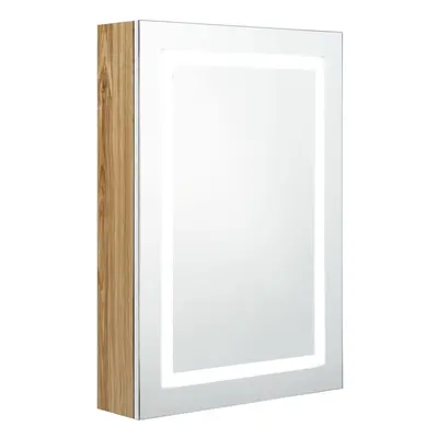 (white and oak) vidaXL LED Bathroom Mirror Cabinet Washroom Wall Cabinet Storage Vanity Unit