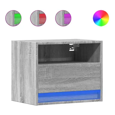 (grey sonoma, pcs) vidaXL Wall-mounted Bedside Cabinet with LED Lights Bed Cabinet