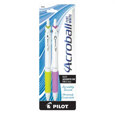 Pilot Acroball PureWhite Retractable Advanced Ink Ball Point Pens; Fine Point Black Ink Lime/Pur