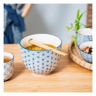 SASHIKO PATTERN NOODLE BOWL WITH CHOPSTICKS - SET OF