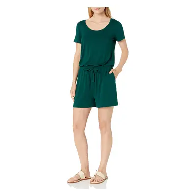 Womens Short-Sleeve Scoop Neck Romper, Jade green, X-Small