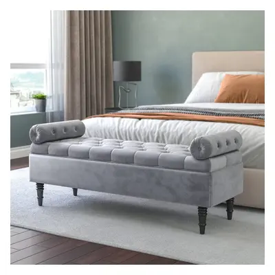 Velvet Flip Top Storage Bench Footstool With Side Arms