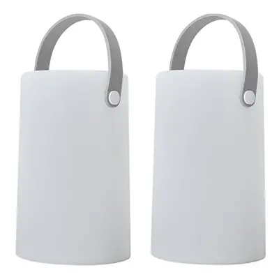 Set of - Contemporary IP44 Rated Outdoor Garden White Cylinder Lantern Table Lamps with an Integ