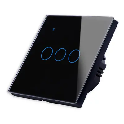 (Black) WiFi Wireless 3Gang Way Smart Wall Touch Switch AC 100V/220V Wireless Wall Light Switch 