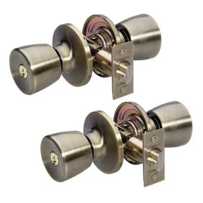 Master Lock TUO0105T Tulip Door Knob with Lock Antique Brass Pack of