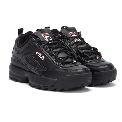 (UK 8) Fila Disruptor II Premium Womens Black / White / Fila Red Trainers