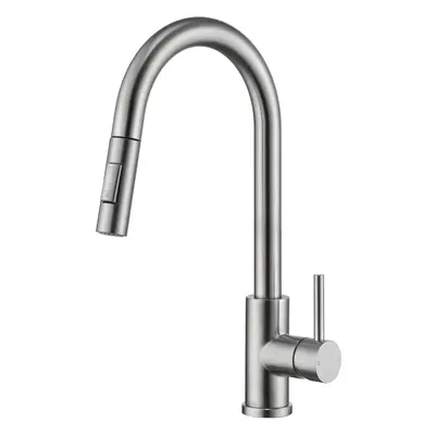 (Brushed Nickel) Kitchen Sink Mixer Tap with Pull Out Sprayer, Modern Stainless Steel Single Han