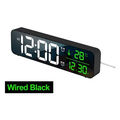 (Black) LED Digital Alarm Clock Wired Watch for Bedroom Table Digital Snooze Mirror Clock