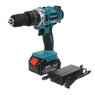 (Two Batteries) in Cordless Impact Drill 13mm Chuck LED Flat Drill Screwdriver Hammer W/ 1/2pcs 