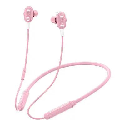 (Pink) Neck-mounted K Song Bluetooth 5.0 Headset Wired Stereo Bass Headphones Waterproof Earphoe