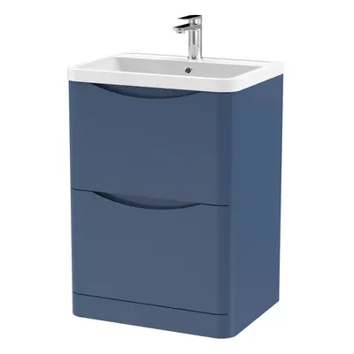 Floor Standing Drawer Vanity Basin Unit with Polymarble Basin, 600mm - Satin Blue