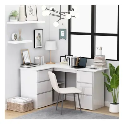 Corner Desk High Gloss White 145x100x76 cm Chipboard