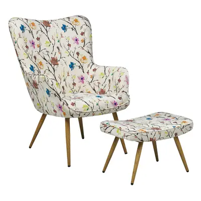 Wingback Chair VEJLE with Footstool Fabric Cream