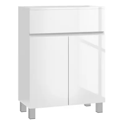 kleankin High Gloss Bathroom Floor Cabinet Storage Cupboard with Drawer