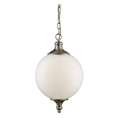 Antique Brass Pendant, Opal Glass Ball Shade