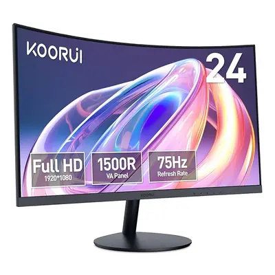 KOORUI 24-Inch Curved Computer Monitor- Full HD 1080P 75Hz Gaming Monitor 1500R Monitor HDMI VGA