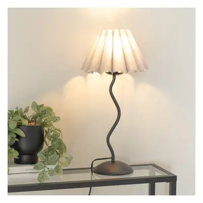 ValueLights Wiggle Grey Scallop Taper Shade Black Table Lamp with Bulb